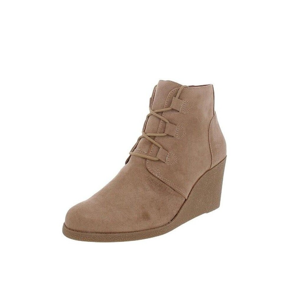 Style & Co. Womens 9.5 M Taupe Lace Up Ankle Wedge High Heel Booties NIB GI4